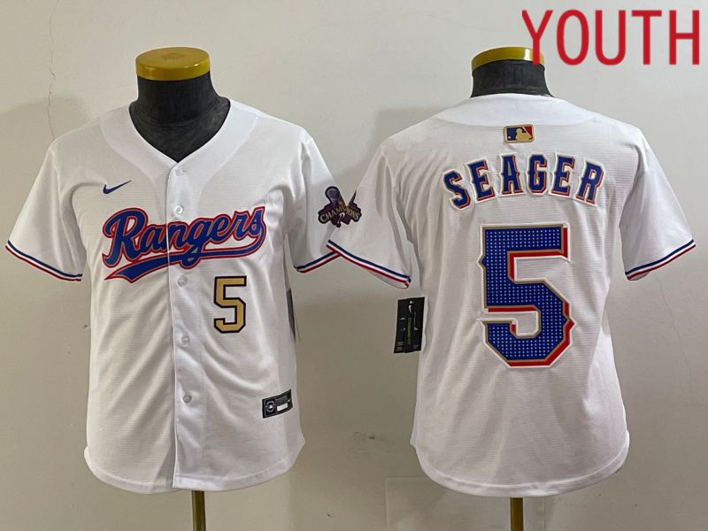 Youth Texas Rangers #5 Seager White Champion Game Nike 2024 MLB Jersey style 3->->Youth Jersey